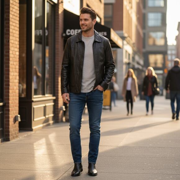 Wilson Leather jacket Men's Size XL Black Collared Full zip Pockets Lined Coat - Picture 4 of 16